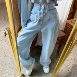 Llyge Woman Jeans Pants Washed Light Blue Pants Large Size High Waist Straight-Leg Denim Pantalones Vaqueros Mujer