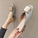 Llyge Fashion Designer Women Slippers Slip On Mules Heel Casual Shoes British Buckle Slides Wooden Block Heels Summer Footwear