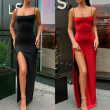 Llyge Summer Sleeveless Spaghetti Strap Long Dress 2023 Women  Slash Neck Backless Side Split Black Dress Woman Party Maxi Dresses