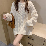 Llyge Women Mid-Length Sweaters Hot Twisted Warm Autumn Full Sleeve Office Lady 2022 New Loose Knitted Pullovers Jumpers