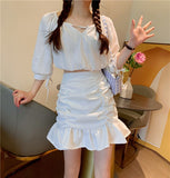 Llyge White All Match Women Skirt High Waist and Thin Ruffles Solid Mini Skirt A Line Bag Hip Skirt  Korean Fashion New