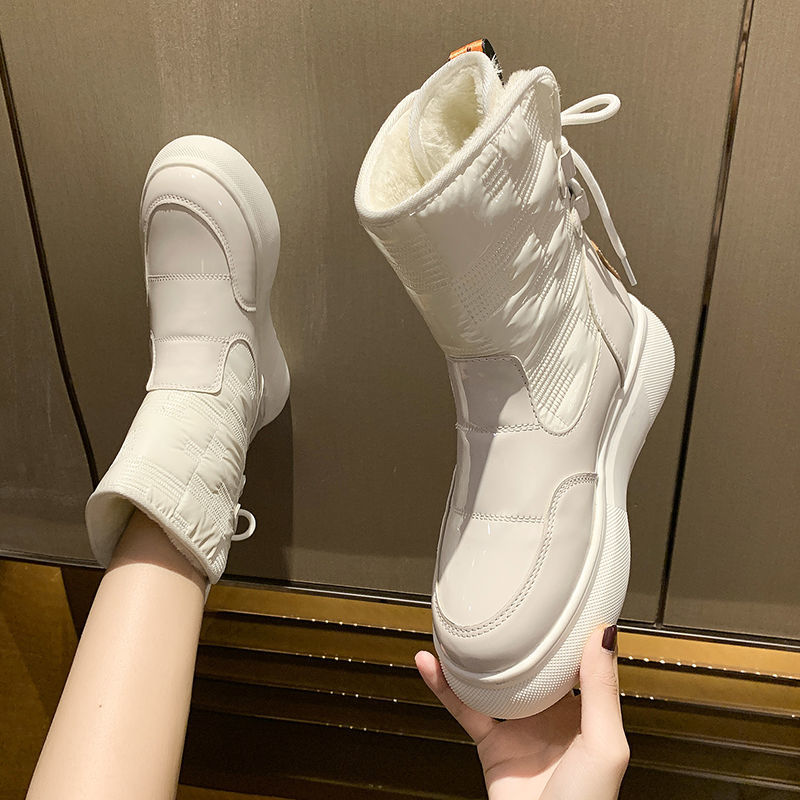 Llyge 2023 Snow Boots Women's Autumn Winter 2023 New Lady Plus Velvet Thick Warm Cotton Shoes Woman Mid Calf Waterproof Platform Short Boot