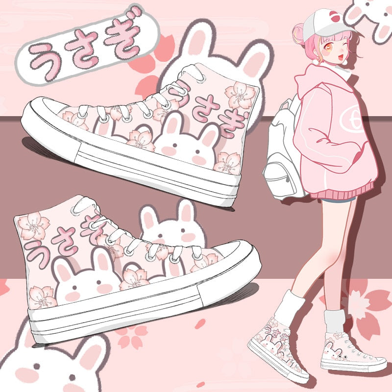 Llyge Cute Girls Students Canvas Shoes Ladies Anime Cartoon Sneakers Hi Tops  Casual Plimsolls Breathable Trainers