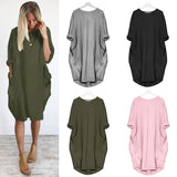 LLYGE Long Sleeve Maxi Summer Dress 2023 Woman Oversized T-shirt Dresses Women Casual Loose Tunic Robe Vestidos with Pockets