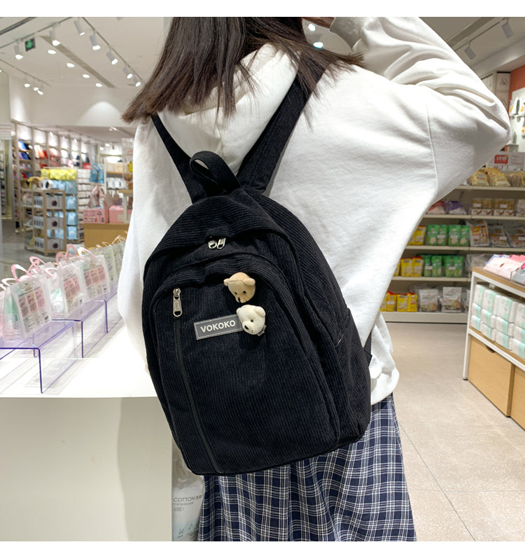 Llyge Stripe Cute Corduroy Woman Backpack Schoolbag For Teenage Girls Boys Luxury Harajuku Female Fashion Bag Student Lady Book Pack