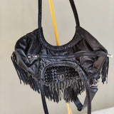 LLYGE Luxury Designer brand purses and handbags tassel leather Ladies Shoulder bag rivet vintage Female Shopper bag tote bag for women
