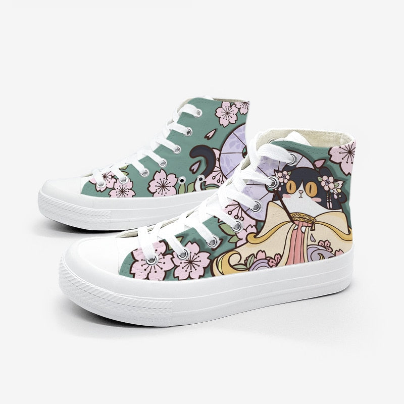 Llyge Anime Hand Painted Ladies Canvas Shoes Girls Ankle Hi Tops Sneakers Women Student Retro Plimsolls Pumps Trainers