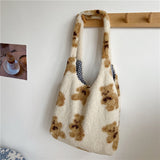 Women's Lamb Fabric Shoulder Bag Handbag Tote Large Capacity Embroidery Shopper Bags Cute Bag For Girls New Bolso De Hombro