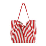 Llyge Large Capacity Canvas Women's Bag 2023 Retro Simple Striped Women's Shoulder Bag Multifunctional Casual Open Tote Shopping Bag