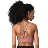 Women Sports Bra Crop Top For Fitness Nylon Solid Cross Back Comfortable Stretch Active Wear Yoga Sport Running Gym Bra