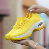 Llyge 2022  Spring Autumn Women Cushion Sneakers Shoes Sports Running Platform  for  Yellow breathable Mesh Socks Boots 42