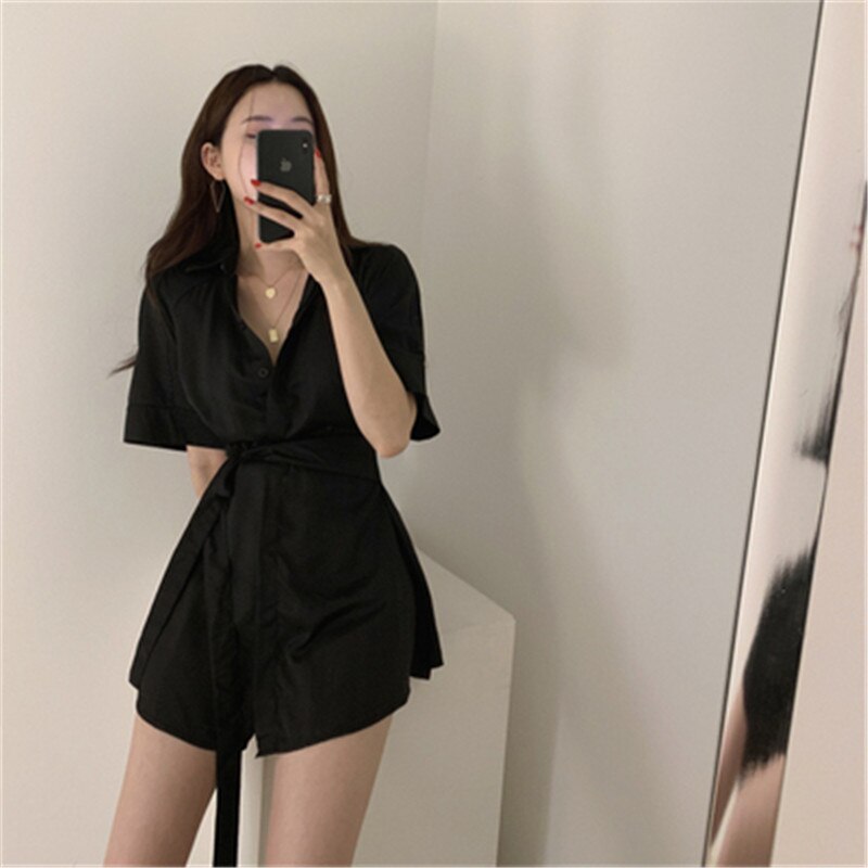 llyge 2023   Summer Women Two-piece Set Korean Fashion Clothing Loungewear Waist Down Shirt Long Sleeve Tops + Wide Leg Shorts Vestiti