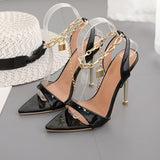 LLYGE Transparent PVC Summer Sandals Women Fashion Chain Ankle Strap  Peep Toe Ladies Shoes Metal High Heels Wedding Shoes