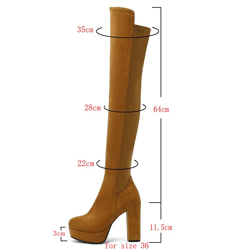 Llyge 2022 Women Over The Knee Boots Platform Square High Heel Ladies Stretch Boots Faux Suede Autumn Winter Women Thigh Boots Black