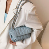 LLYGE High Quality Ladies Messenger Bag 2022Summer New Style Rhombic Embroidery Thread Korean Fashion One Shoulder Messenger Chain Bag