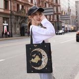 Retro Moon Art Tote Bag Women's Daily Casual Shopping Black One Shoulder Canvas Bag For Men Women ECO Groceries Bag With Zipper