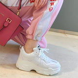 Llyge White Women Shoes New Chunky Sneakers For Women Lace-Up White Vulcanize Shoes Casual Fashion Dad Shoes Platform Sneakers Basket xj0811