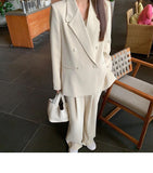 Llyge  Women Office White Suit Two-Piece Pantsuit Elegant Blazer Female Set Casual Loose Pants Jacket Work Clothes
