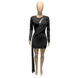 Llyge Sparkle Cut-Out Sequins Bodycon Draped Short Party Dresses Autumn Long Sleeve Skinny Celebrities Chirstmas Outfits
