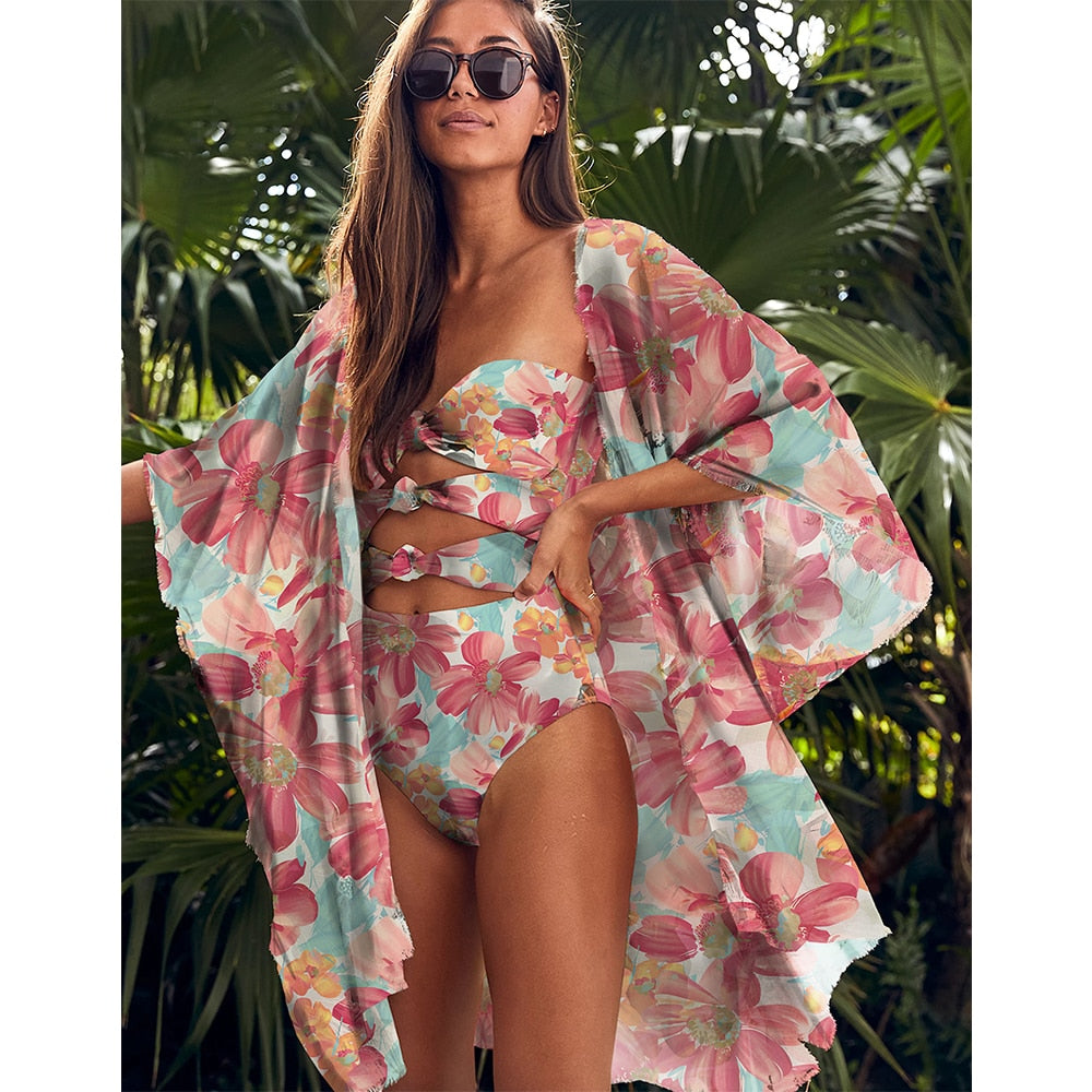 Llyge 2023 Beach Wear Print Bikini Swimwear Women Wrap Skirt Swimsuit High Waist  Cover Up  Sarong plage Beach Wear Bathing Suit