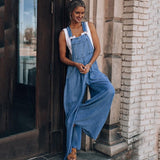 Llyge Summer Women's Blue Denim Overalls Women's Loose Wide-Leg Jumpsuits Fashion New Pocket High-Waist Jumpsuits