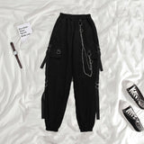Gothic Women Black Cargo Pants Harajuku Punk Chain Trousers Female Hip Hop Mall Goth Streetwear Techwear Egirl Grunge