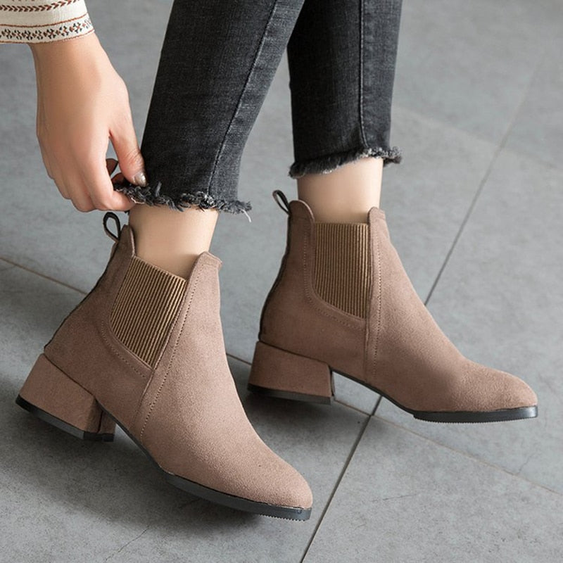 Llyge 2023 booties woman autumn winter new chelsea Ankle boots fashion  suede wedges slip on short boot mid heel plus size women shoes