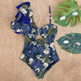 Llyge 2023 New  Ruffle Print Floral One Piece Strappy One shoulder Swimwear Women Swimsuit Bathing Suit Backless Beachwear Monkini