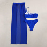 Llyge swimsuit women Solid 3 pieces set One shoulder swimwear female Skirt belt bikini 2023 Sports bathing suit biquini