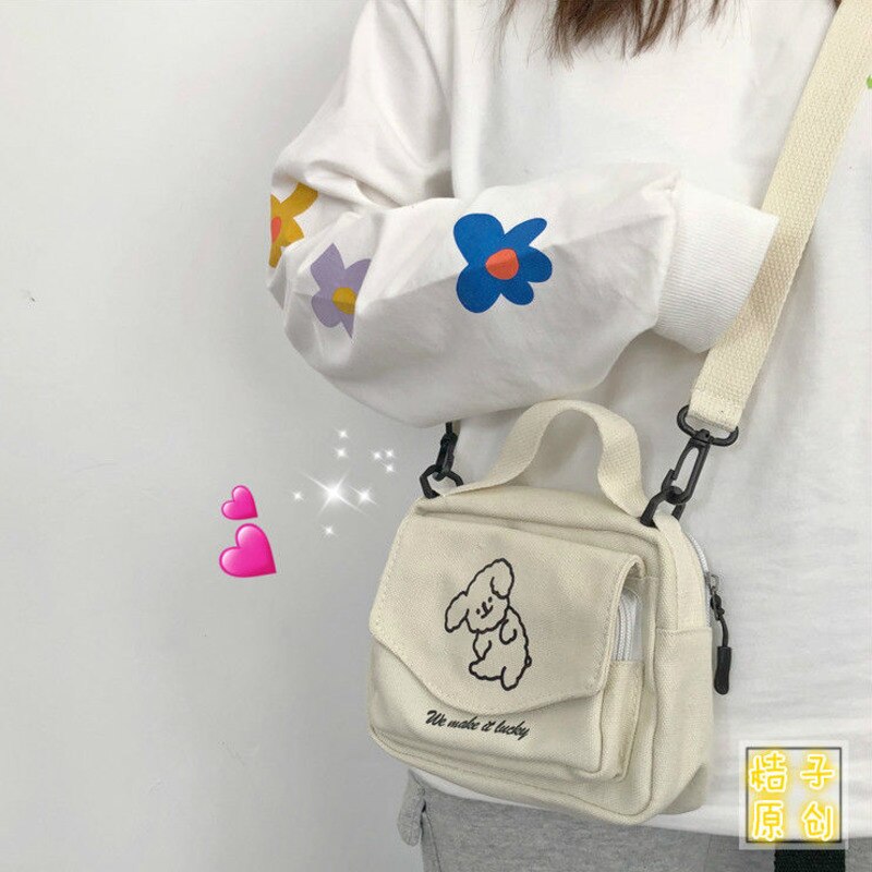 Llyge Cute Student Canvas Shoulder Bag Messenger Bags Ladies Canvas Printed Cute Envelope Bag Lady Sweet Cartoon