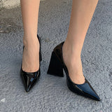 LLYGE 2023 New Women High Heels Pumps Slip On Shallow Triangle Heel Shoes Basic  Pointed Toe Dress Ladies Pumps Big Size 41