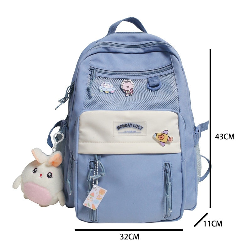 Llyge Multi-Pocket Solid Color Nylon Women Backpack College Style Large Capacity Travel Rucksack School Bags For Teenage Girl Boys
