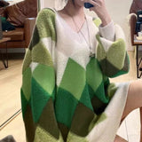 Llyge 2022 Autumn And Winter Three-Dimensional Rhombus All-Match V-Neck Thickened Female Loose Cashmere Knitted Sweater