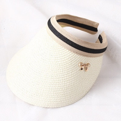 New Women's Sun Hats Handmade Straw Visor Caps Parent-Child Summer Hat Empty Top Beach Hat