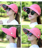 SimpleWomen summer Sun Hats pearl packable sun visor hat with big heads wide brim Girls beach hat UV protection female cap