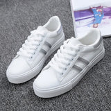 Llyge Shoes Woman New Fashion Casual Platform Striped PU Leather Classic Cotton Women Casual Lace-up White Winter Shoes Sneakers