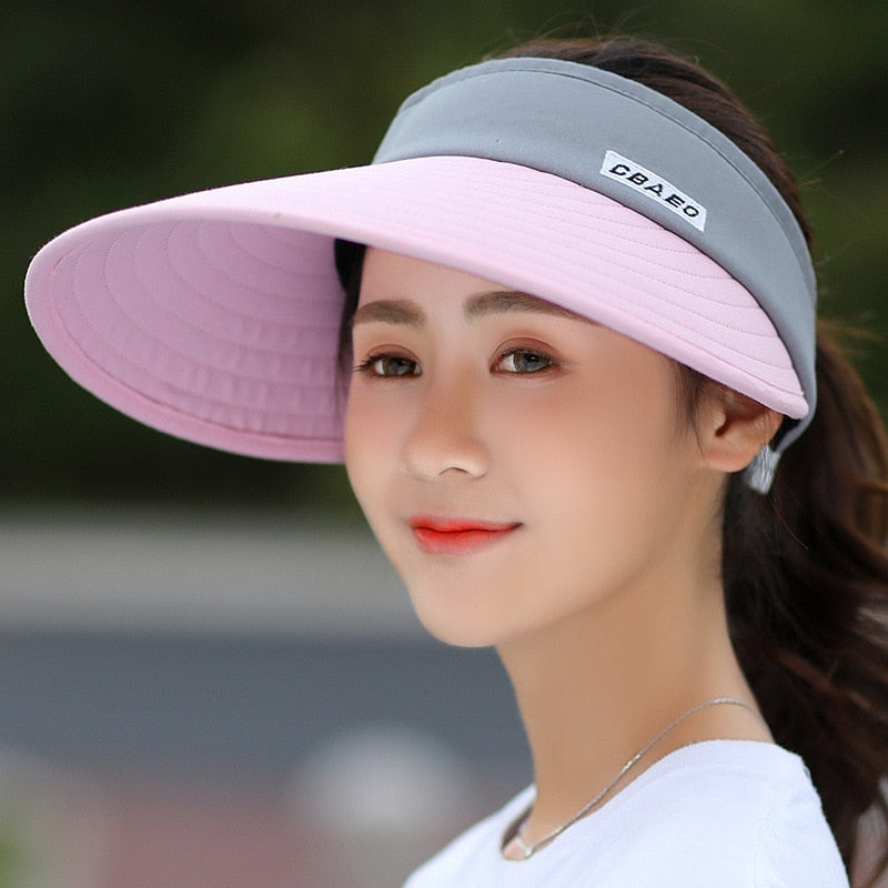 wholesale 1PCS women summer Sun Hats pearl packable sun visor hat with big heads wide brim beach hat UV protection female cap