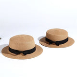 Llyge 2022 Simple Summer Parent-Child Beach Hat Female Casual Panama Hat Lady Brand Women Flat Brim Bowknot Straw Cap Girls Sun Hat