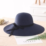 Llyge Simple Foldable Wide Brim Floppy Girls Straw Hat Sun Hat Beach Women Summer Hat UV Protect Travel Cap Lady Cap Female