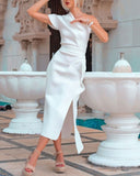 Llyge 2023 Spring Women Elegant  Solid White Cocktail Midi Dresses Asymmetrical One Shoulder Ruched Irregular Formal Party Dress