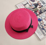 Llyge 2022 Simple Summer Parent-Child Beach Hat Female Casual Panama Hat Lady Brand Women Flat Brim Bowknot Straw Cap Girls Sun Hat