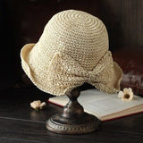 Parent-child 100%Raffia Bow Sun Hat Wide Brim Floppy Summer Hats For Women Beach Panama Straw Dome Bucket Hat Femme Shade Hat