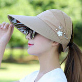 SimpleWomen summer Sun Hats pearl packable sun visor hat with big heads wide brim Girls beach hat UV protection female cap