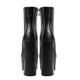 Llyge 2023 Women Ankle Boots Platform Square High Heel Ladies Motorcycle Boots Faux Leather High High Quality Women's Boots Black