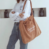 Llyge 2023 Women Corduroy Shoulder & Crossbody Bags Female Eco Cloth Handbag Large Capacity Zipper Totes Soft Embroidery Messenger Bag