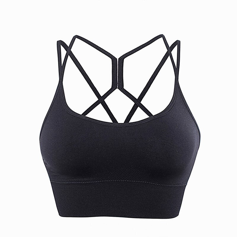 Sports Bra Crop Top Plus Size XXL Nylon Seamless Stretch Wireless Cross Back Yoga Underwear For Fitness Running Gym Workout