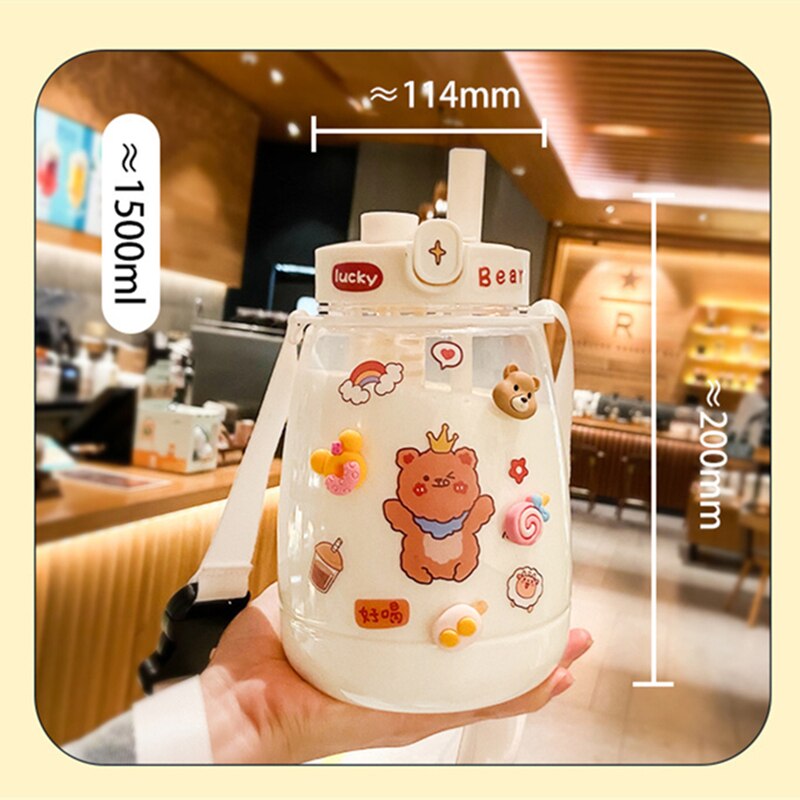 Llyge  2023  Cute Water Bottle Cartoon Straw Plastic Kids Cup BPA-Free Outdoor Transparent Juice Drinking Cup Suitable for Adult Children