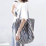 Llyge Large Capacity Canvas Women's Bag 2023 Retro Simple Striped Women's Shoulder Bag Multifunctional Casual Open Tote Shopping Bag
