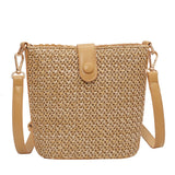 LLYGE High Quality Straw Woven Bag Casual Fashion Woven Bucket Bag 2023 New Summer Vacation Wild Single Shoulder Messenger Bag Female