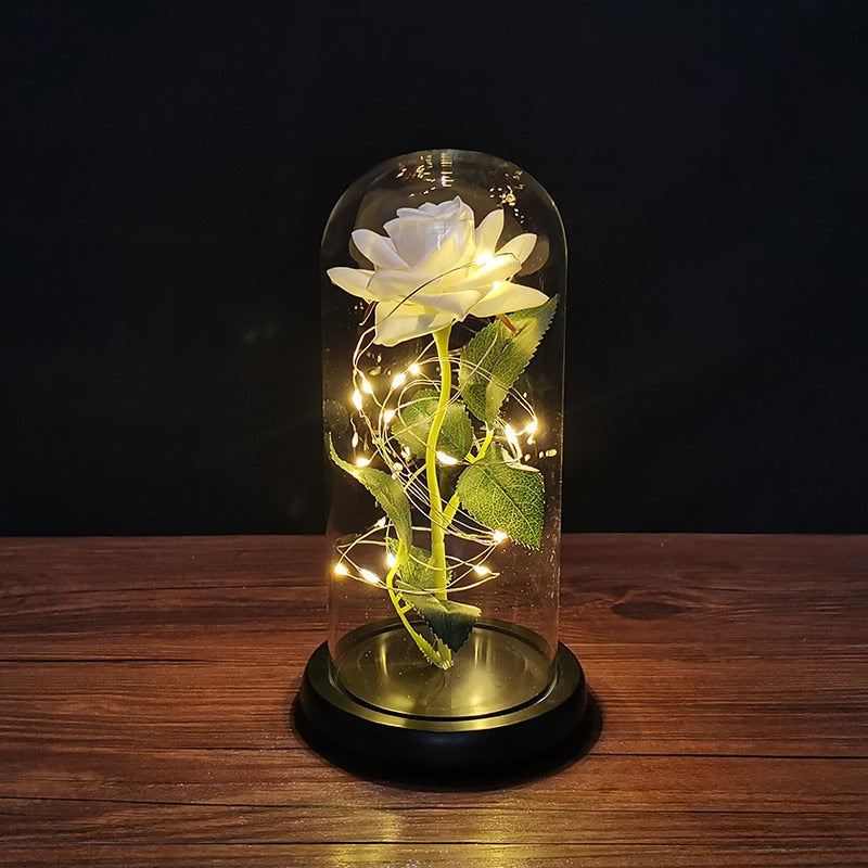 Christmas Gift Valentines Day Gift for Girlfriend Eternal Rose LED Light Foil Flower In Glass Cover Mothers Day Wedding favors Bridesmaid Gift